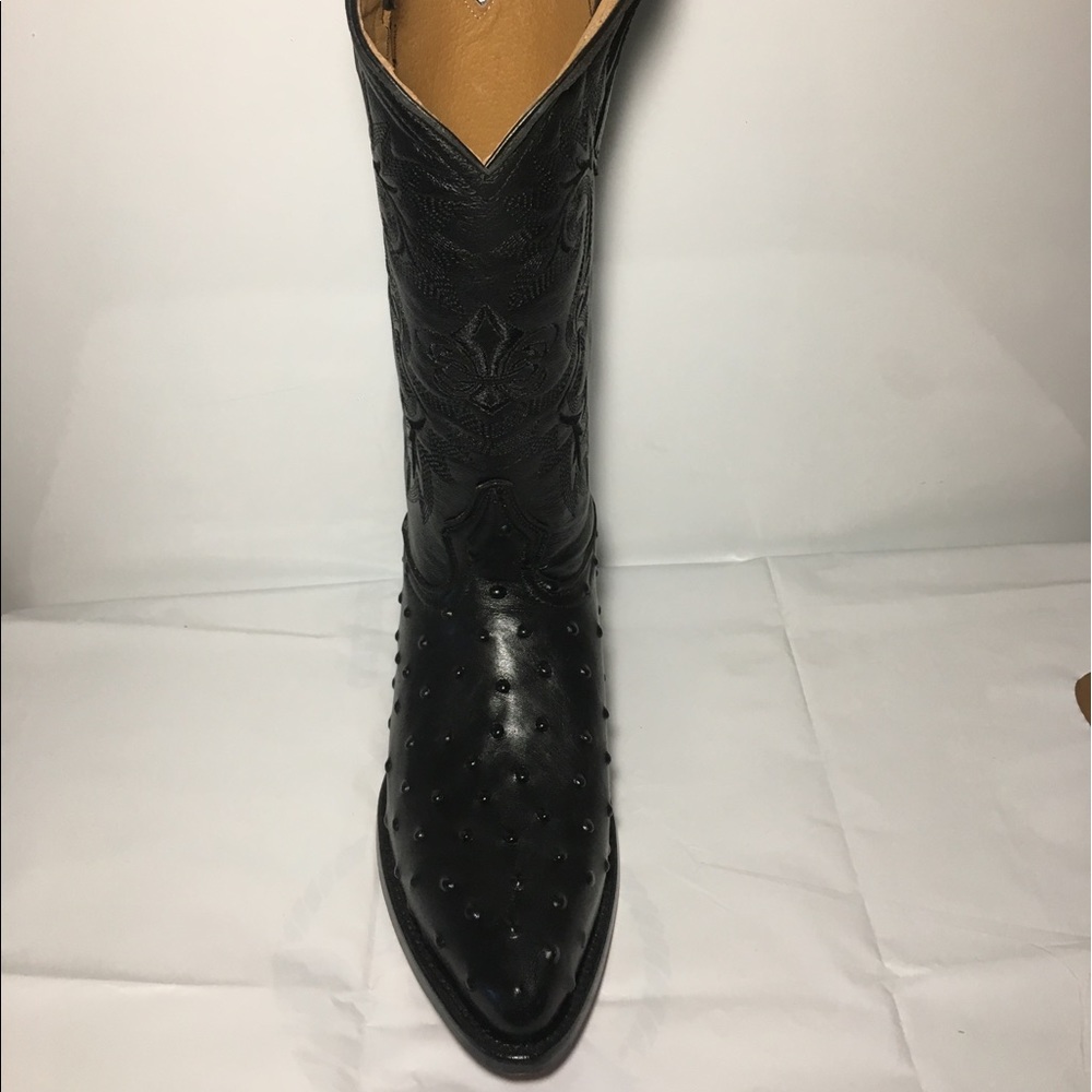 Men’s Cowboy Boots Ostrich Print Leather Black - Picture 2 of 8